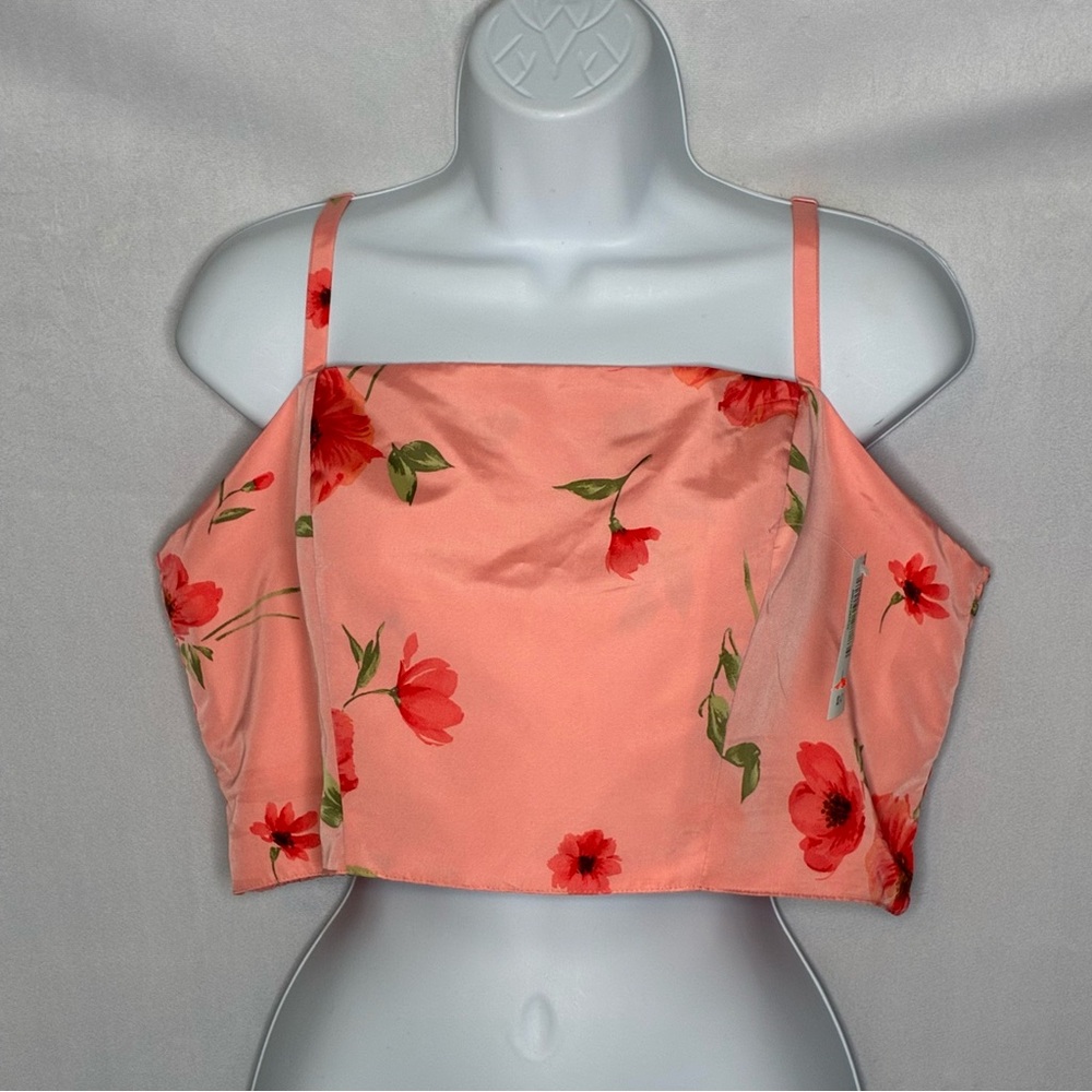 NWT Coral Floral Tafetta Square Neck Crop Top size Large
